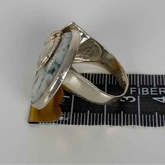 Sterling Silver Ring Fish Band Jasper Stone Sz 8.5 Vtg Stamped 925 Marine Life - Picture 9 of 13